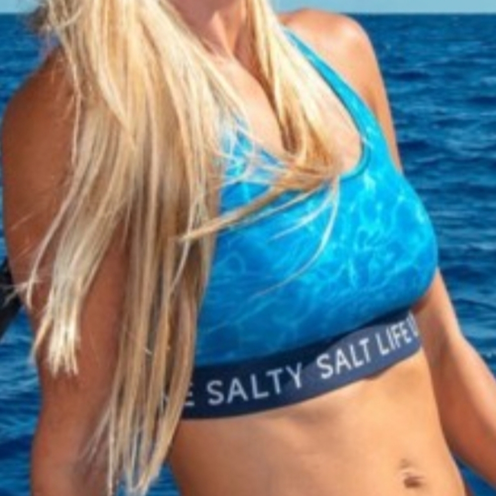 Salt Life Slx Calm Waters Performance Women's Blue Sports Bra Fishing Size Small